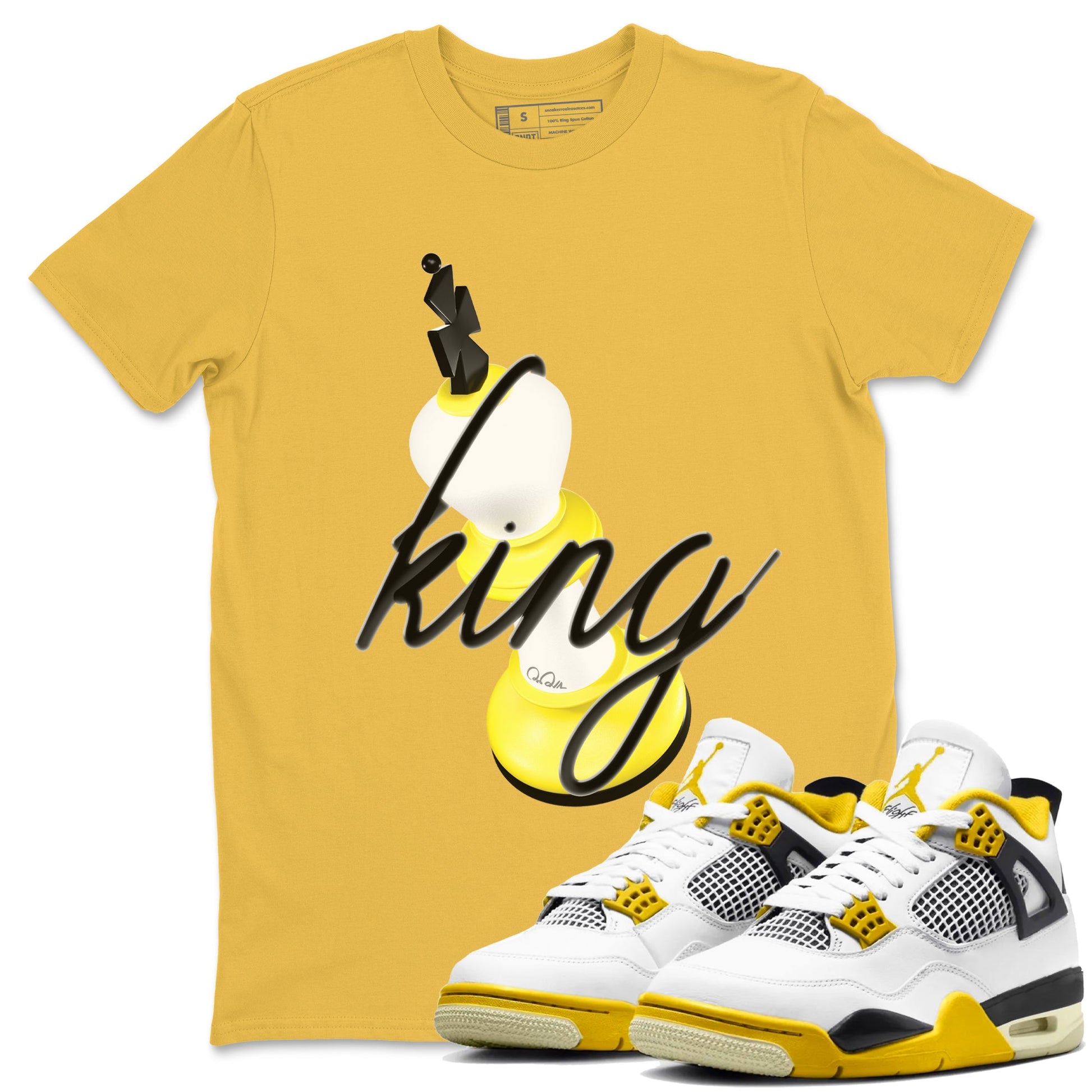 AJ4 Vivid Sulfur shirt to match jordans 3D King sneaker tees Air Jordan 4 Vivid Sulfur SNRT Sneaker Release Tees unisex cotton Daisy 1 crew neck shirt
