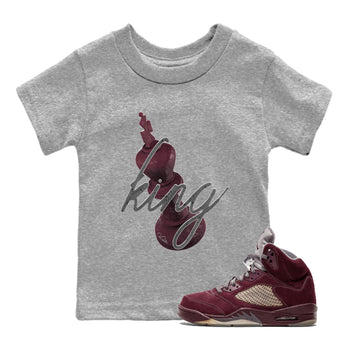 Air Jordan 5 Burgundy Sneaker Match Tees 3D King Sneaker Tees AJ5 Burgundy Sneaker Release Tees Kids Shirts Heather Grey 1