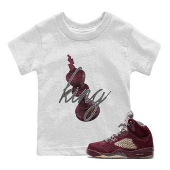 Air Jordan 5 Burgundy Sneaker Match Tees 3D King Sneaker Tees AJ5 Burgundy Sneaker Release Tees Kids Shirts White 1