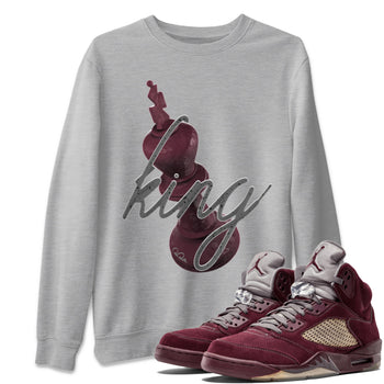 Air Jordan 5 Burgundy Sneaker Match Tees 3D King Sneaker Tees AJ5 Burgundy Sneaker Release Tees Unisex Shirts Heather Grey 1