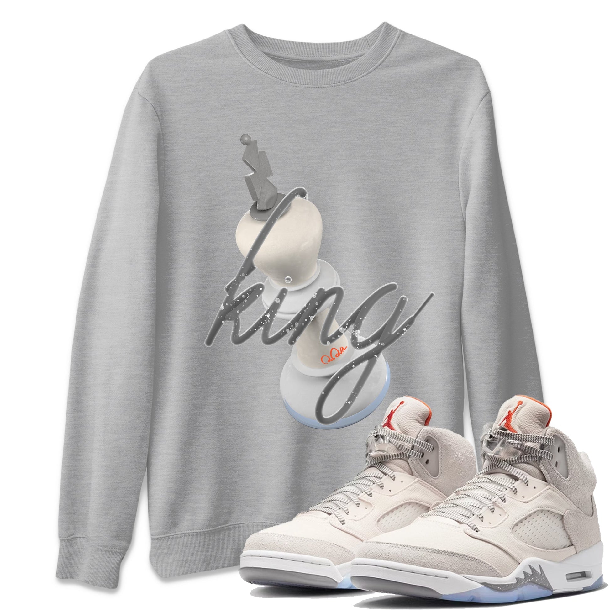 Air Jordan 5 Craft Sneaker Match Tees 3D King Sneaker Tees AJ5 SE Craft Sneaker Release Tees Unisex Shirts Heather Grey 1