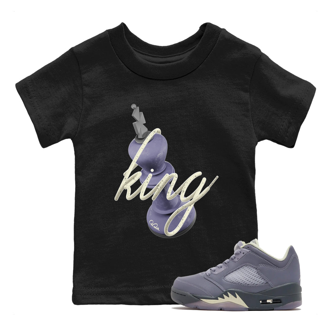 Air Jordan 5 Indigo Haze Sneaker Match Tees 3D King Sneaker Tees AJ5 Indigo Haze Sneaker Release Tees Kids Shirts Black 1