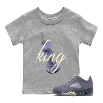 Air Jordan 5 Indigo Haze Sneaker Match Tees 3D King Sneaker Tees AJ5 Indigo Haze Sneaker Release Tees Kids Shirts Heather Grey 1
