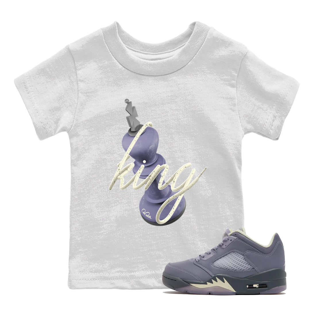 Air Jordan 5 Indigo Haze Sneaker Match Tees 3D King Sneaker Tees AJ5 Indigo Haze Sneaker Release Tees Kids Shirts White 1