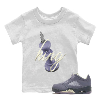 Air Jordan 5 Indigo Haze Sneaker Match Tees 3D King Sneaker Tees AJ5 Indigo Haze Sneaker Release Tees Kids Shirts White 1