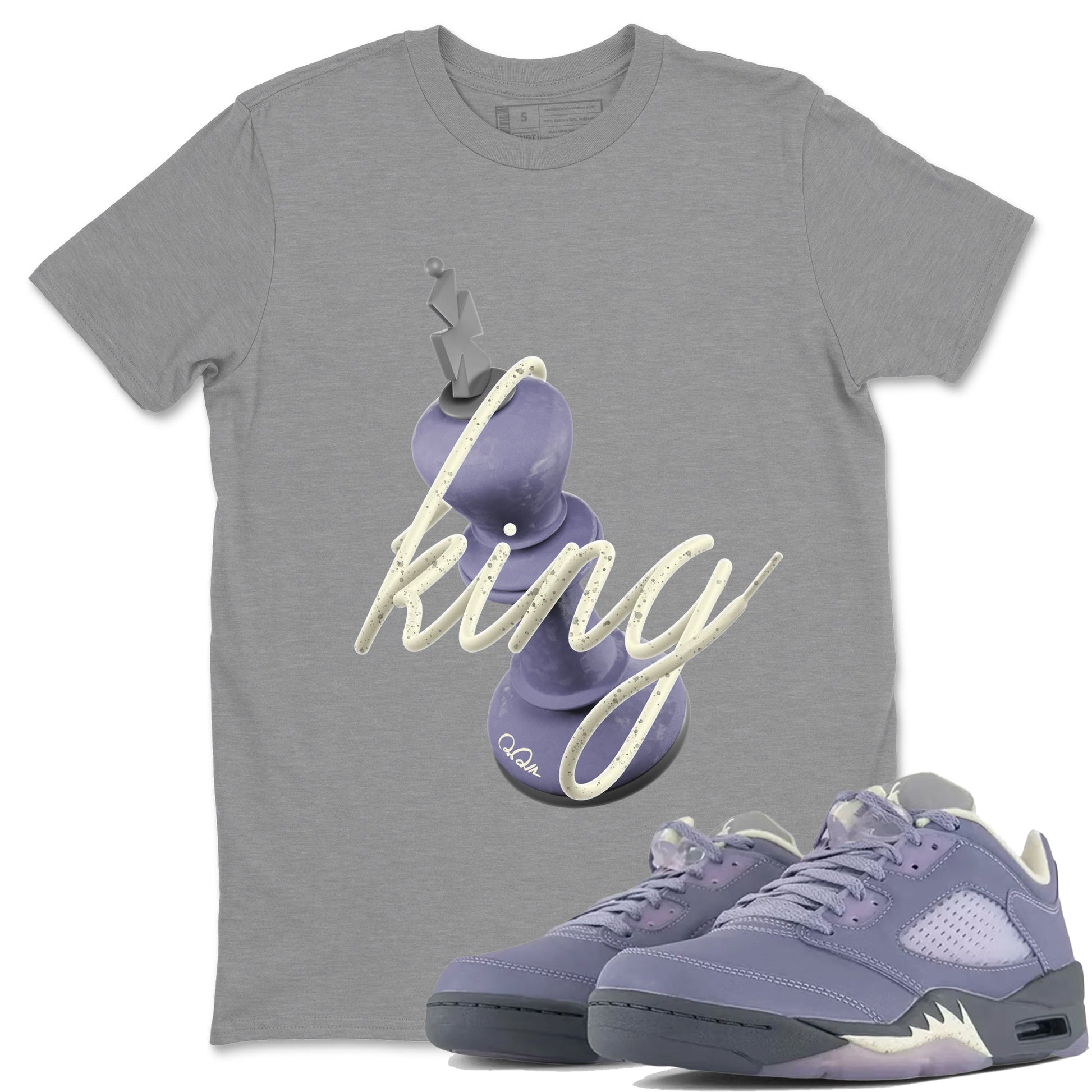 Air Jordan 5 Indigo Haze Sneaker Match Tees 3D King Sneaker Tees AJ5 Indigo Haze Sneaker Release Tees Unisex Shirts Heather Grey 1