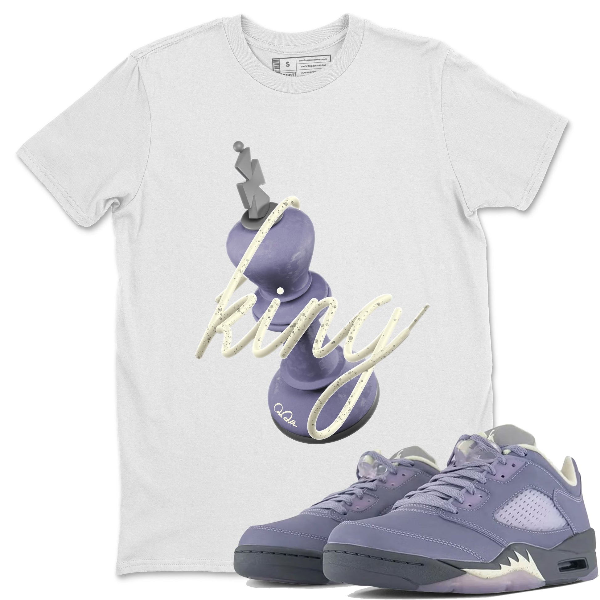 Air Jordan 5 Indigo Haze Sneaker Match Tees 3D King Sneaker Tees AJ5 Indigo Haze Sneaker Release Tees Unisex Shirts White 1