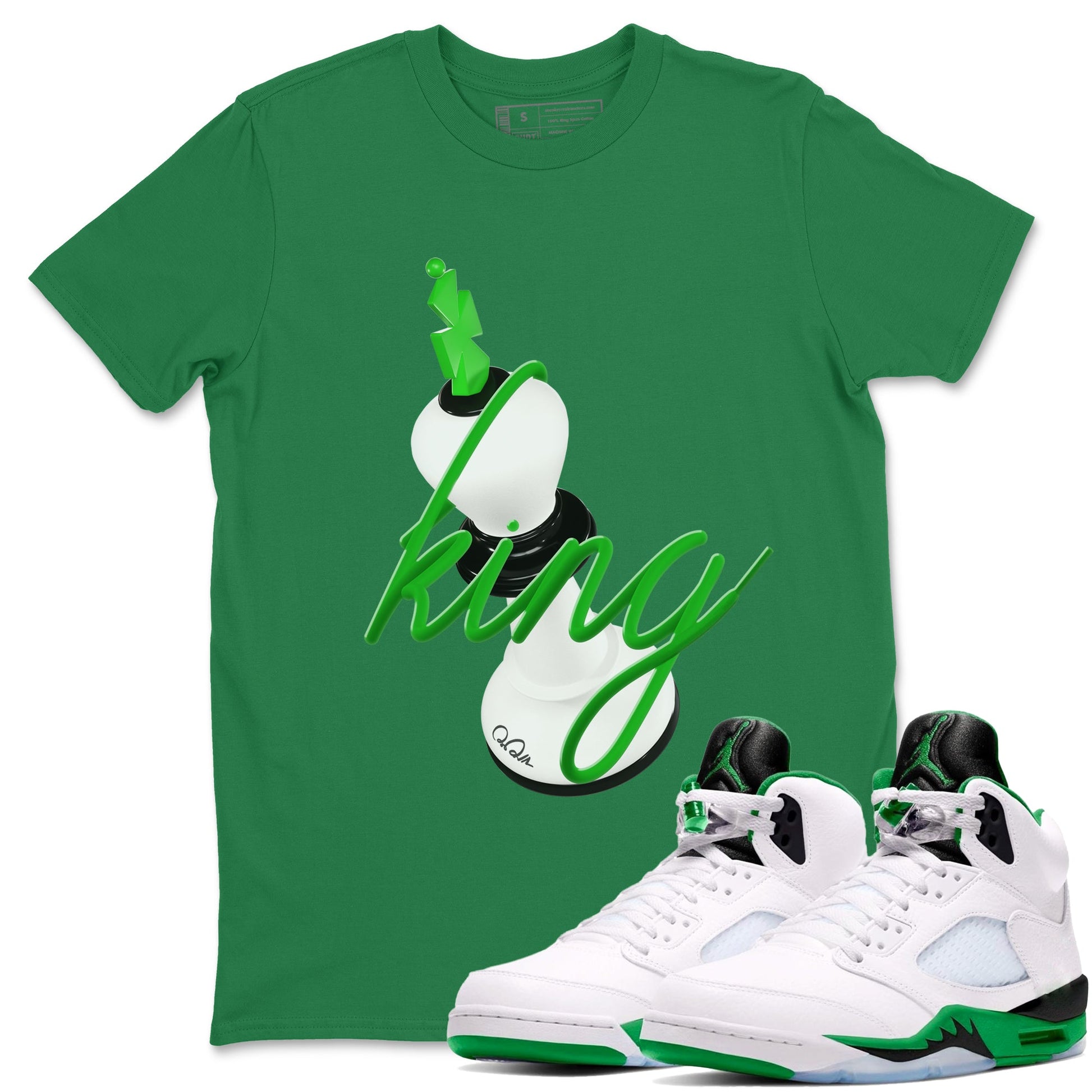 Air Jordan 5 Lucky Green shirt to match jordans 3D King sneaker tees AJ5 Lucky Green SNRT Sneaker Release Tees unisex cotton Kelly Green 1 crew neck shirt