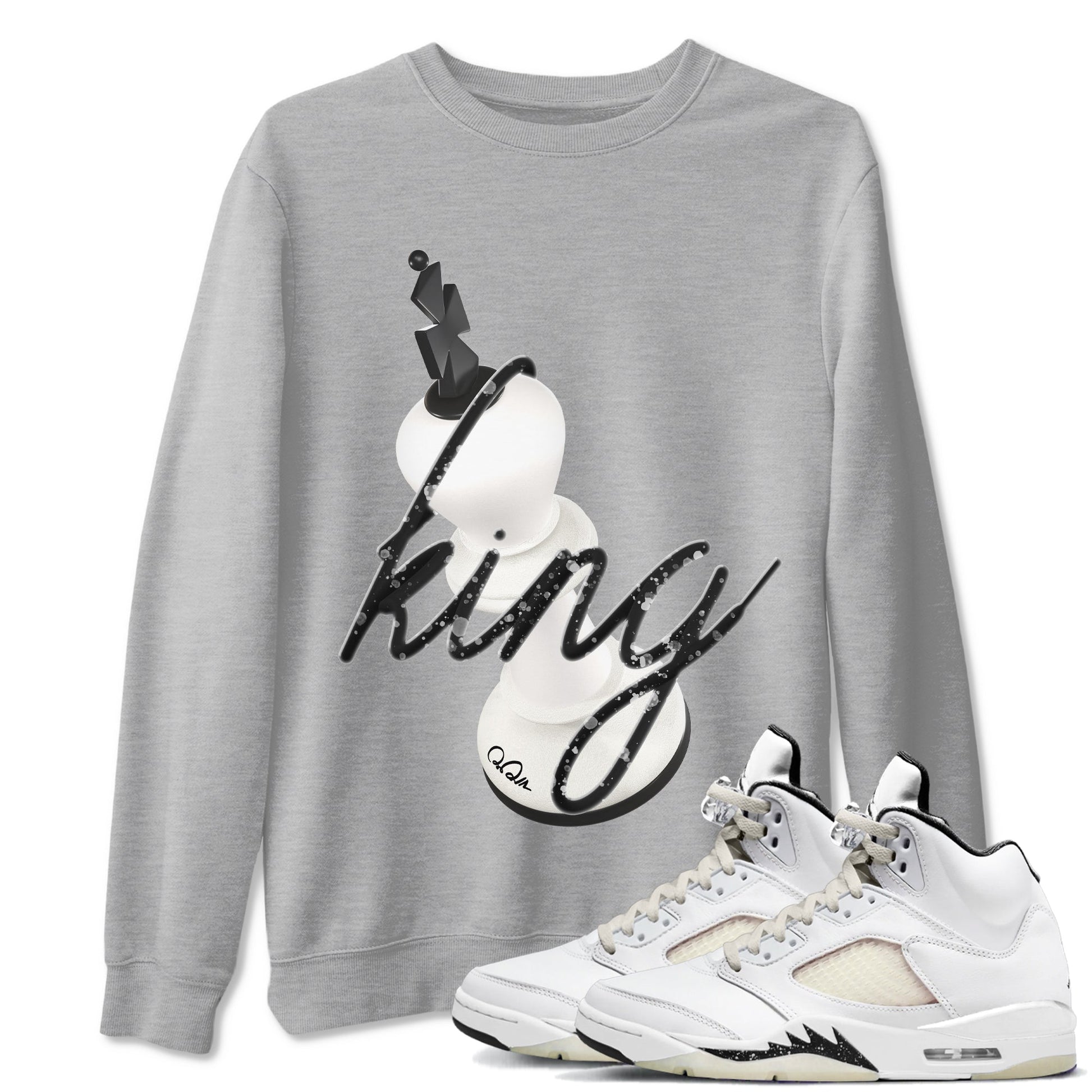 5s Sail shirt to match jordans 3D King sneaker tees Air Jordan 5 Sail SNRT Sneaker Release Tees unisex cotton Heather Grey 1 crew neck shirt