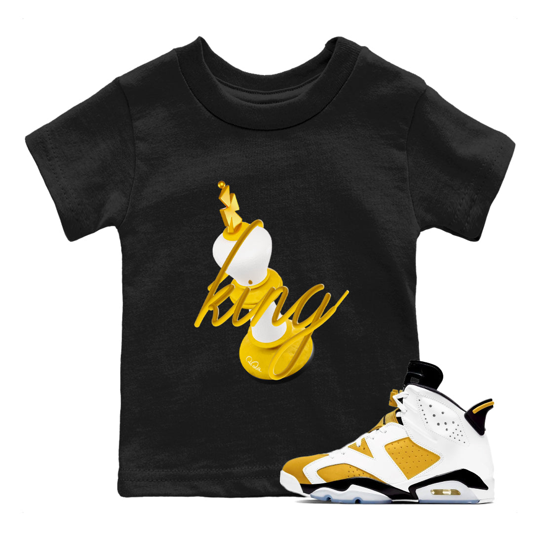 6s Yellow Ochre shirt to match jordans 3D King sneaker tees Air Jordan 6 Yellow Ochre SNRT Sneaker Release Tees Baby Toddler Black 1 T-Shirt