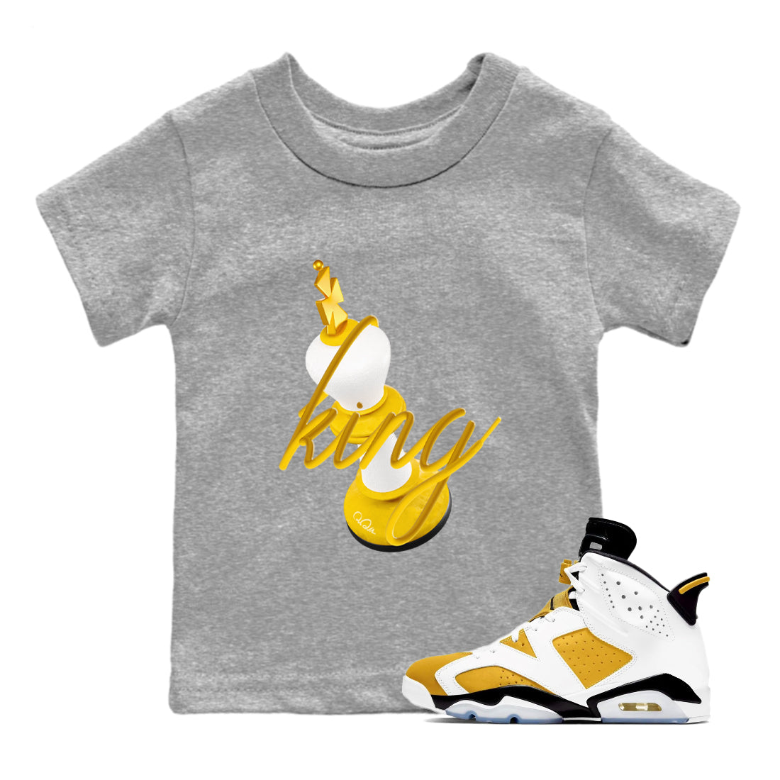 6s Yellow Ochre shirt to match jordans 3D King sneaker tees Air Jordan 6 Yellow Ochre SNRT Sneaker Release Tees Baby Toddler Heather Grey 1 T-Shirt