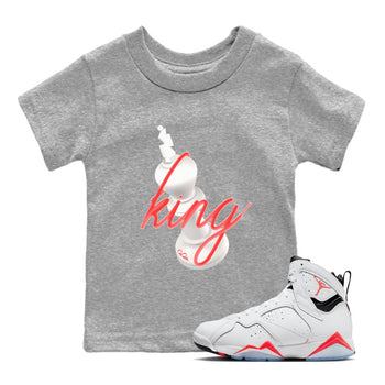 Air Jordan 7 Infrared Sneaker Match Tees 3D King Sneaker Tees AJ7 Infrared Sneaker Release Tees Kids Shirts Heather Grey 1