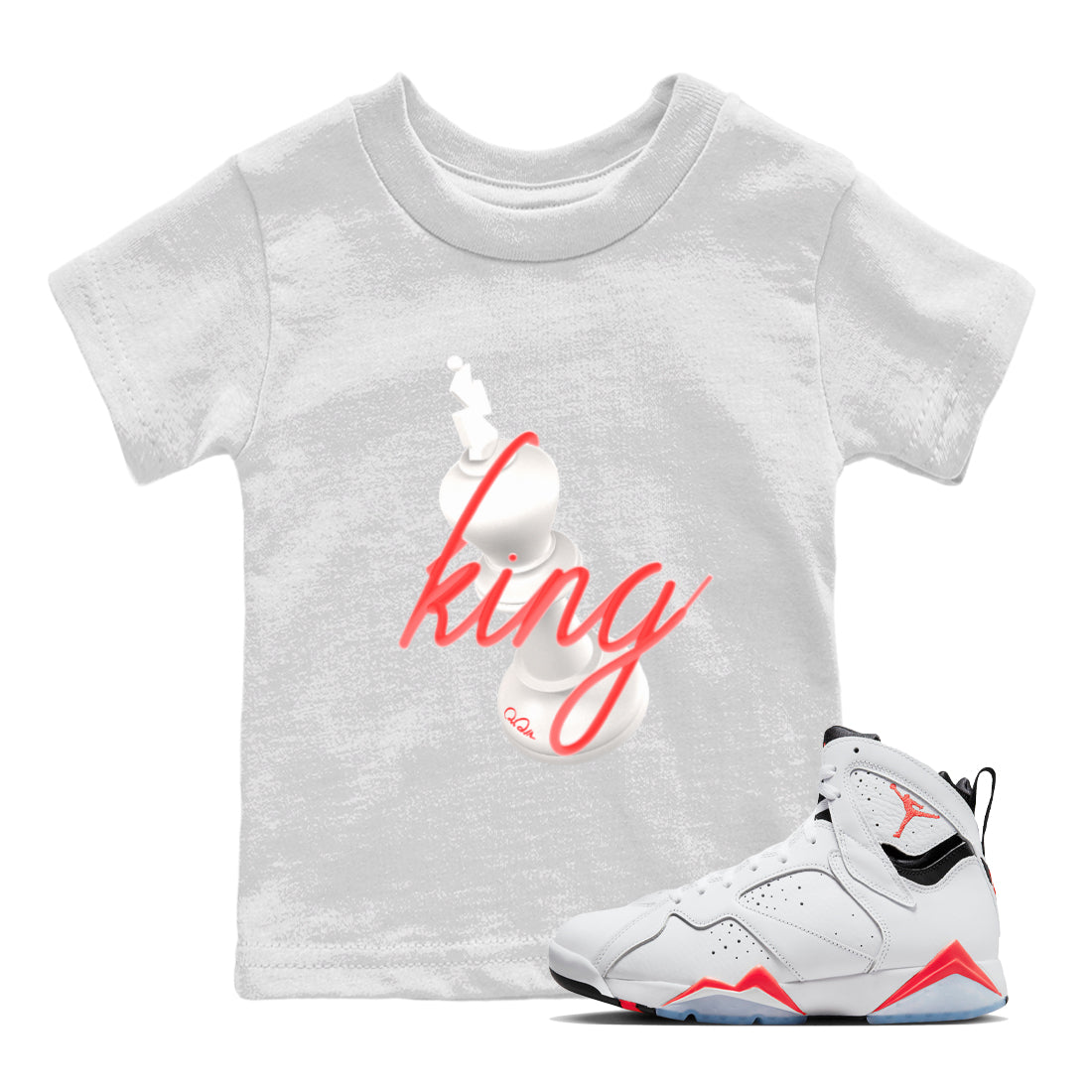 Air Jordan 7 Infrared Sneaker Match Tees 3D King Sneaker Tees AJ7 Infrared Sneaker Release Tees Kids Shirts White 1