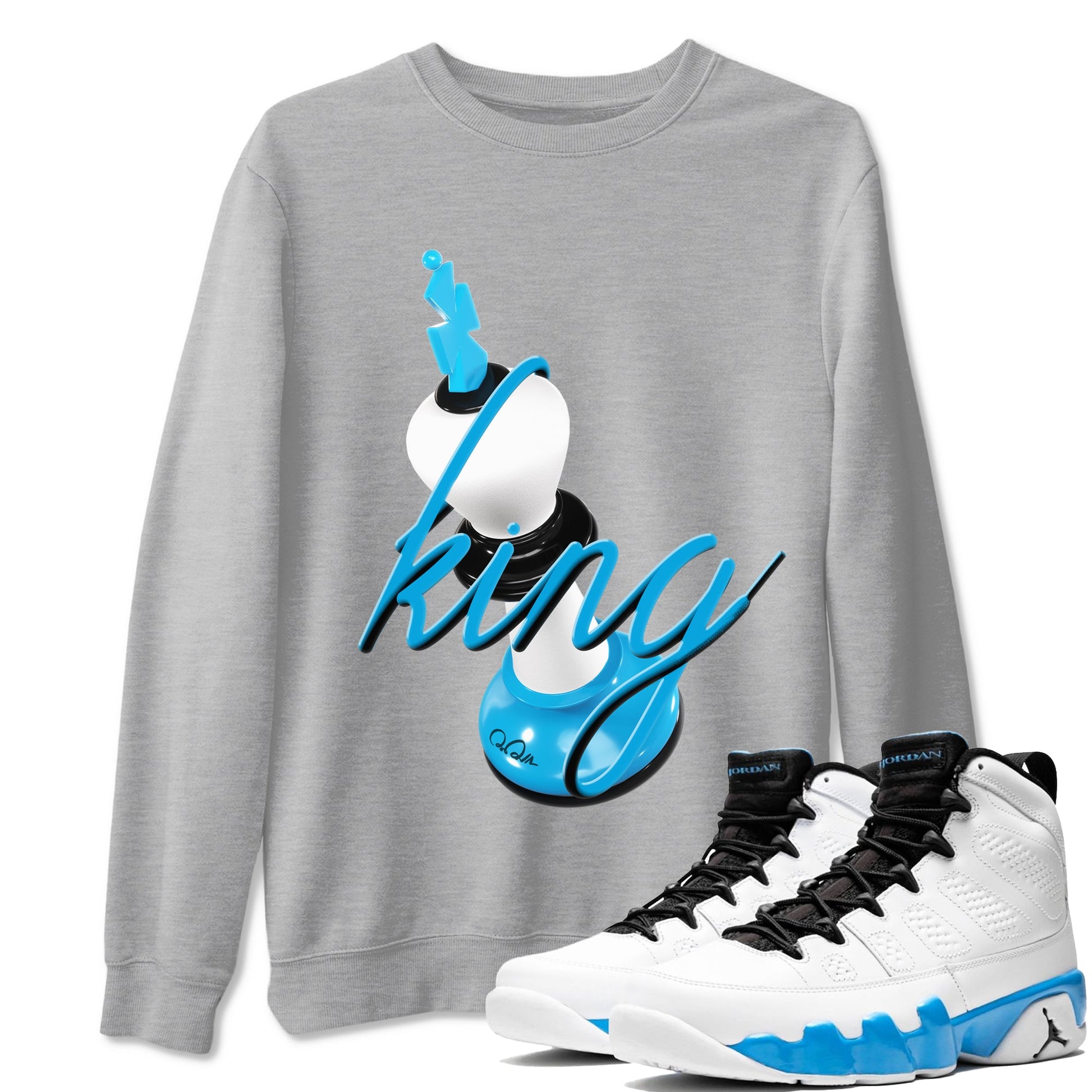 9s Powder Blue shirt to match jordans 3D King sneaker tees Air Jordan 9 Powder Blue SNRT Sneaker Release Tees unisex cotton Heather Grey 1 crew neck shirt