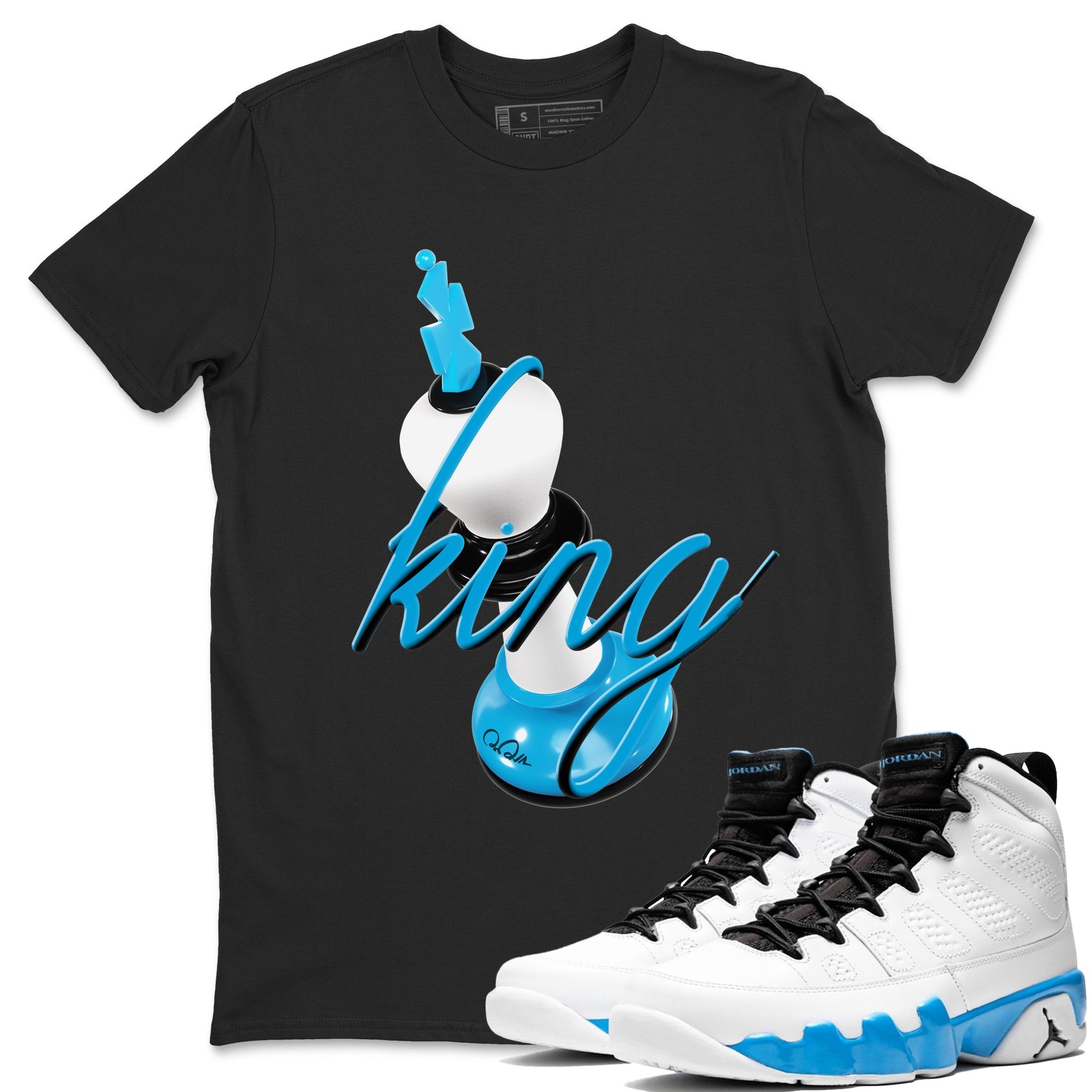 9s Powder Blue shirt to match jordans 3D King sneaker tees Air Jordan 9 Powder Blue SNRT Sneaker Release Tees unisex cotton Black 1 crew neck shirt