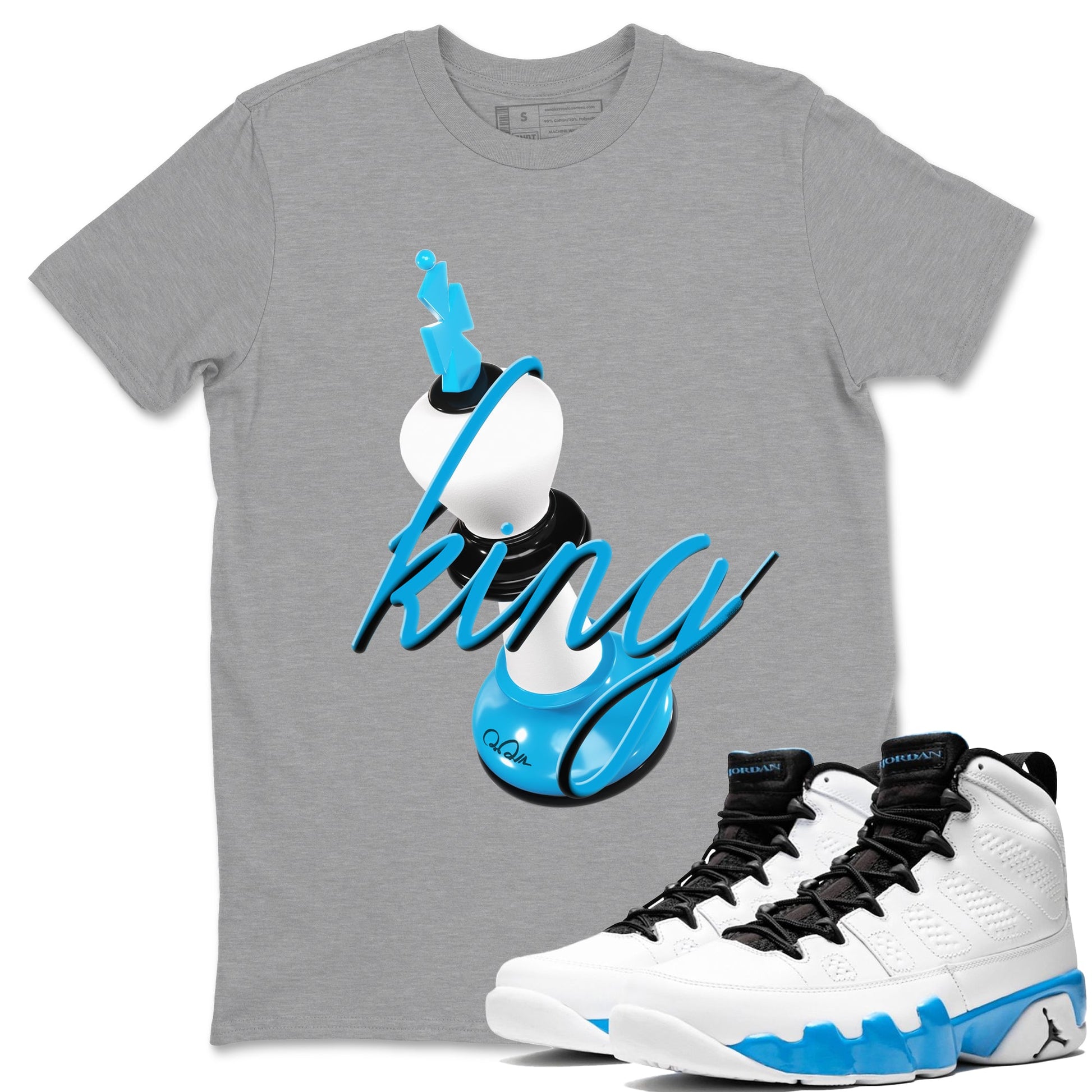 9s Powder Blue shirt to match jordans 3D King sneaker tees Air Jordan 9 Powder Blue SNRT Sneaker Release Tees unisex cotton Heather Grey 1 crew neck shirt