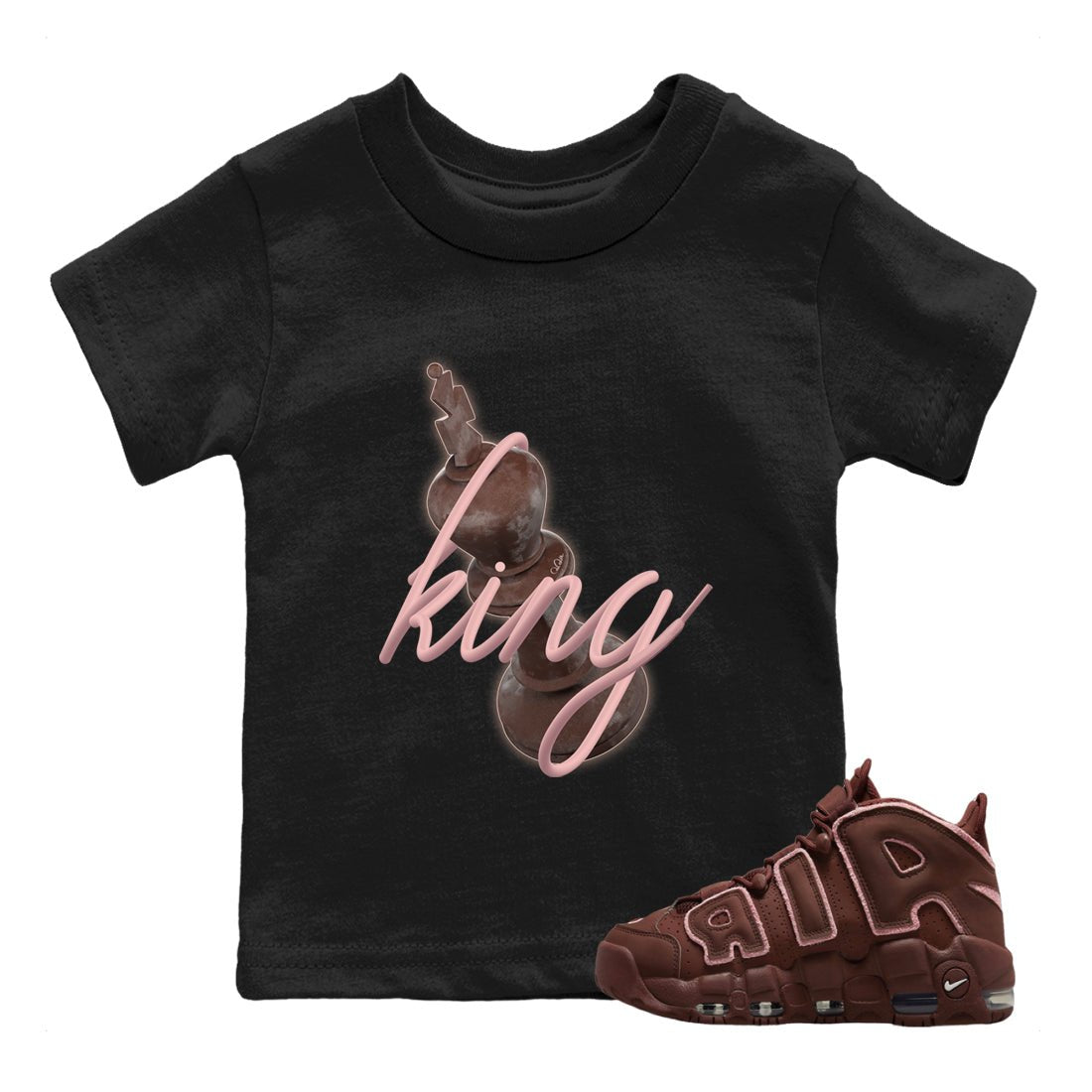 Air More Uptempo Valentines Day Sneaker Match Tees 3D King Sneaker Tees Nike Uptempo Valentines Day Sneaker Release Tees Kids Shirts Black 1