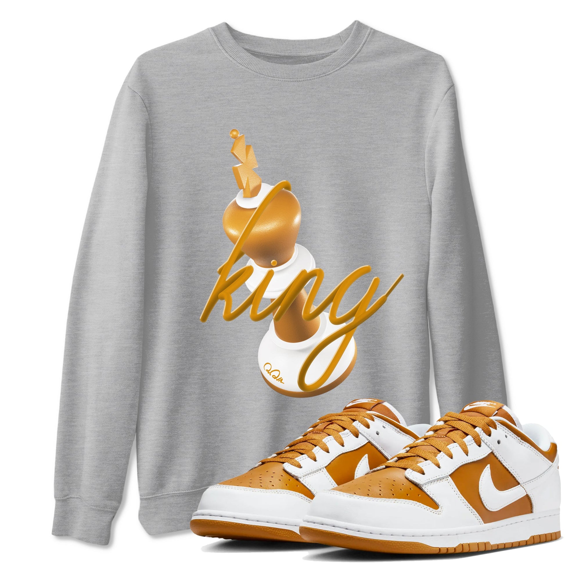 Dunk Dark Curry shirt to match jordans 3D King sneaker tees AJ1 Low Dark Curry SNRT Sneaker Release Tees unisex cotton Heather Grey 1 crew neck shirt