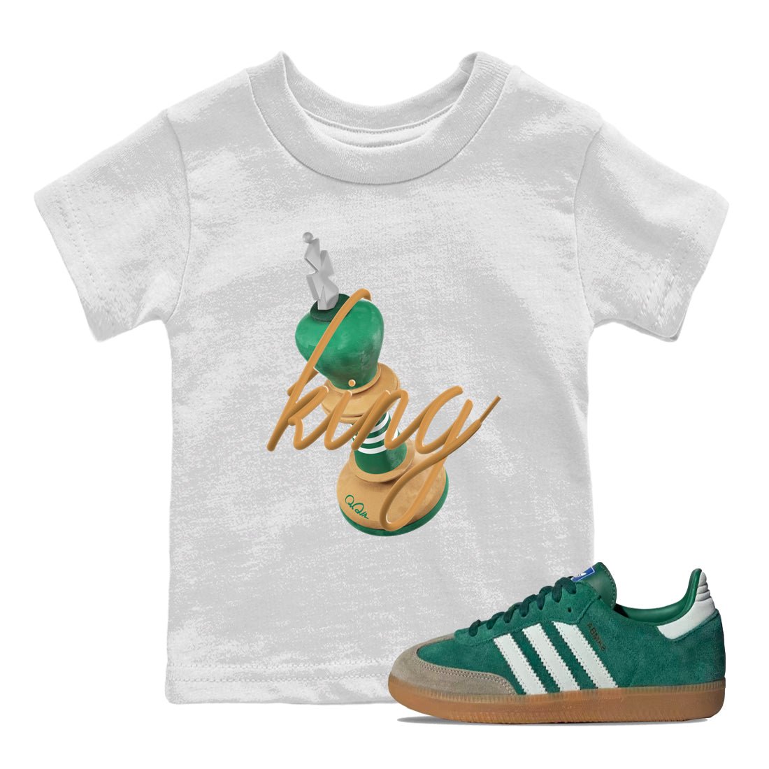 Samba Collegiate Green Gum shirt to match jordans 3D King sneaker tees Adidas Green Gum SNRT Sneaker Release Tees Baby Toddler White 1 T-Shirt