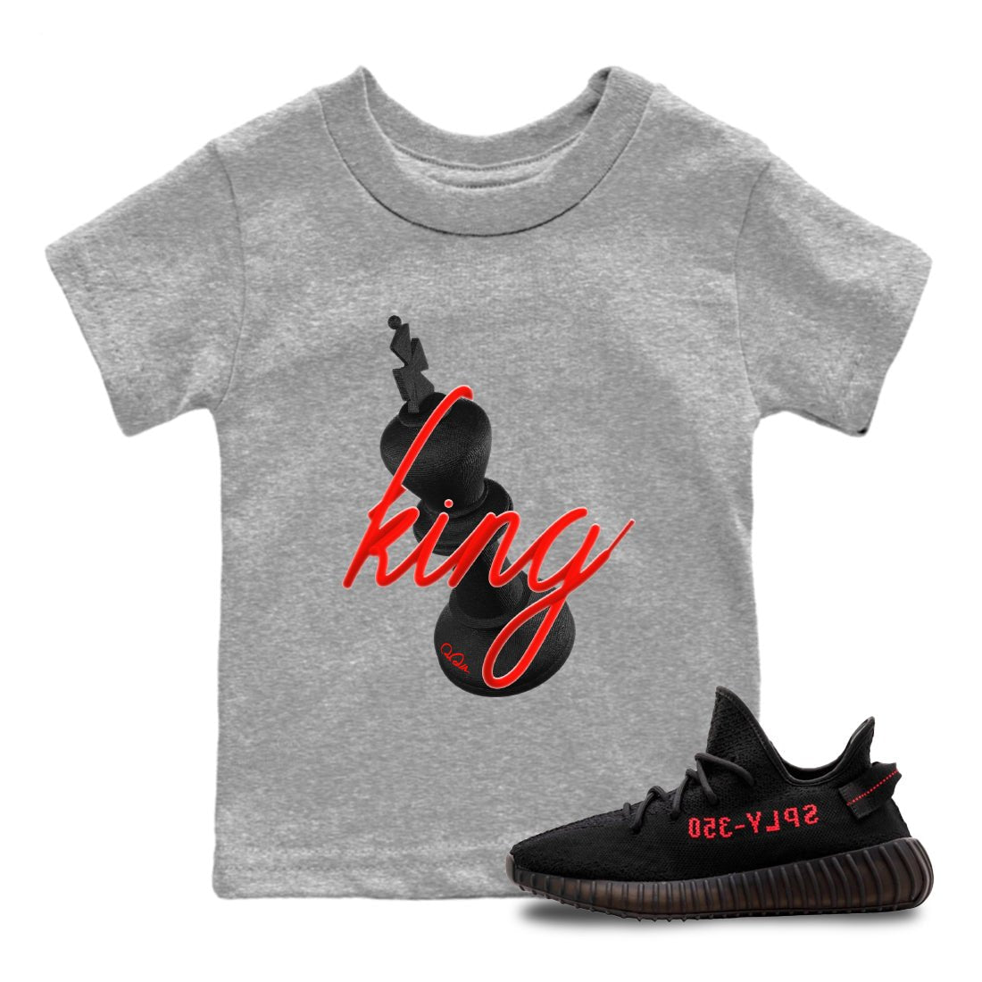 Yeezy 350 Bred shirt to match jordans 3D King sneaker tees Adidas Yeezy Boost V2 350 Bred SNRT Sneaker Release Tees Baby Toddler Heather Grey 1 T-Shirt