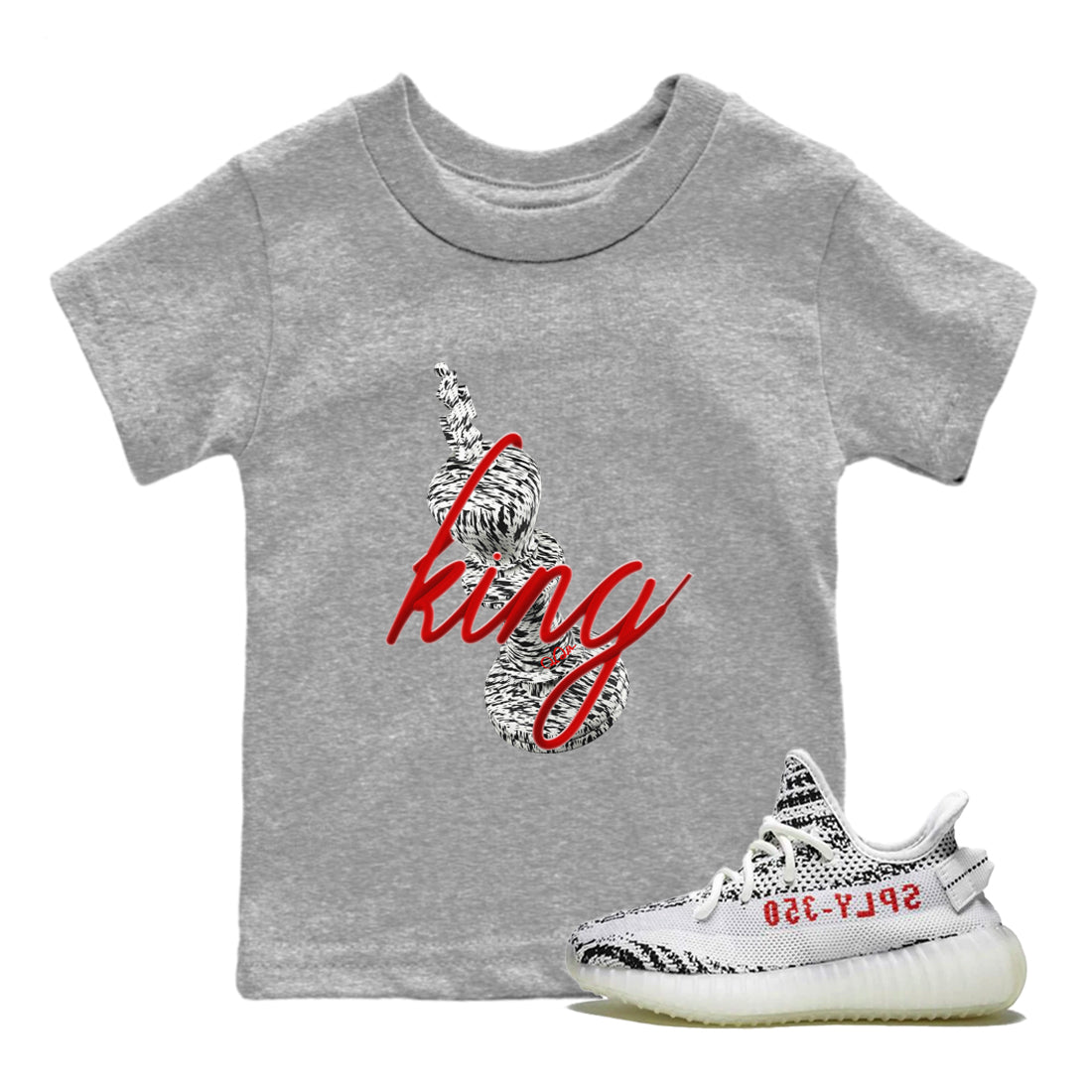 Yeezy 350 Zebra Sneaker Match Tees 3D King Sneaker Tees Yeezy Boost 350 V2 Zebra Sneaker Release Tees Kids Shirts Heather Grey 1