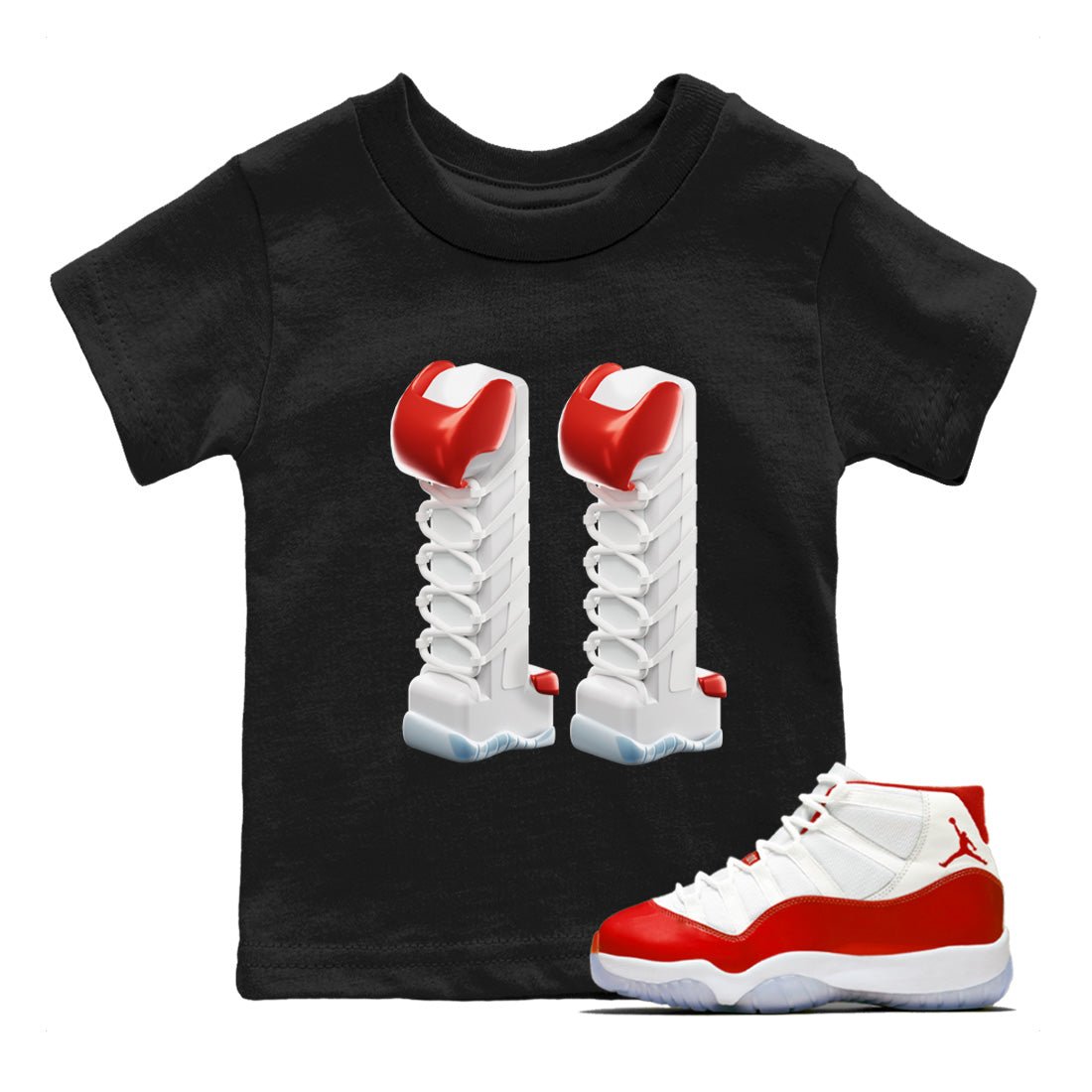 Air Jordan 11 Cherry Sneaker Match Tees 3D Number 11 Sneaker Tees Air Jordan 11 Cherry Sneaker Release Tees Kids Shirts