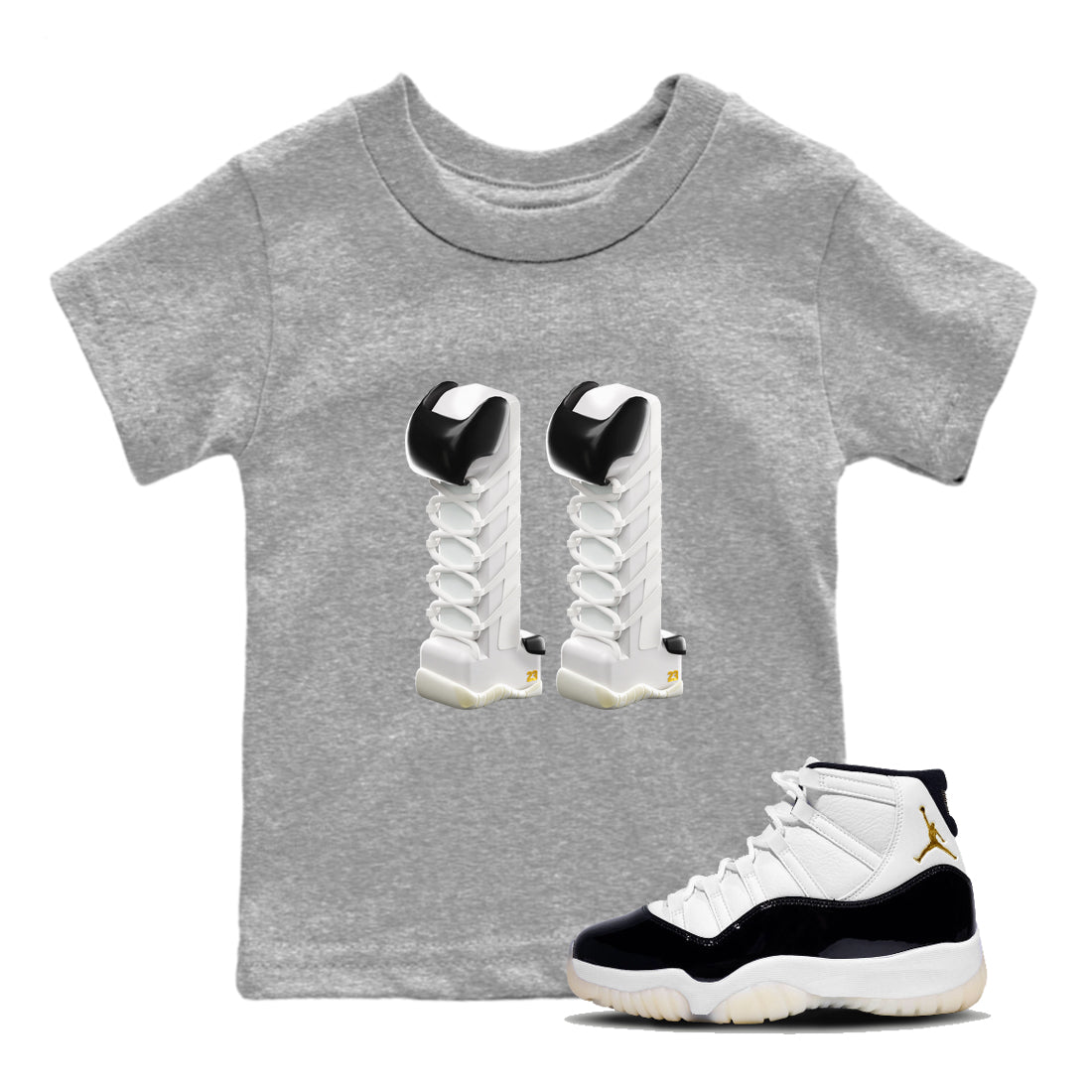 11s Gratitude shirt to match jordans 3D Number 11 sneaker tees Air Jordan 11 Gratitude SNRT Sneaker Release Tees Baby Toddler Heather Grey 1 T-Shirt