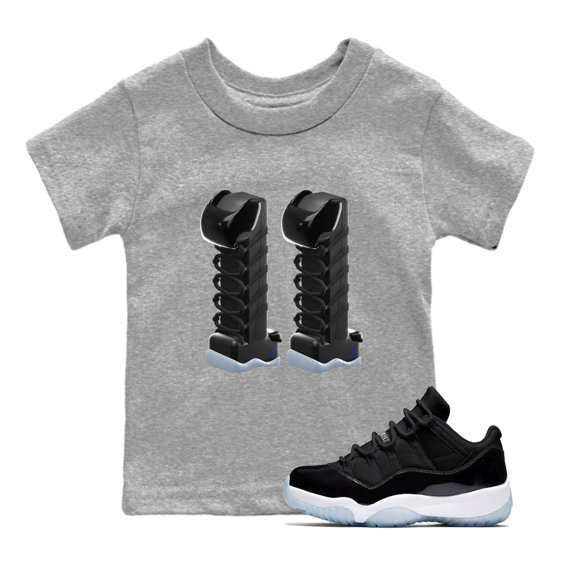 11s Black and Varsity Royal shirt to match jordans 3D Number 11 sneaker tees Air Jordan 11 Black/Varsity Royal SNRT Sneaker Release Tees Baby Toddler Heather Grey 1 T-Shirt