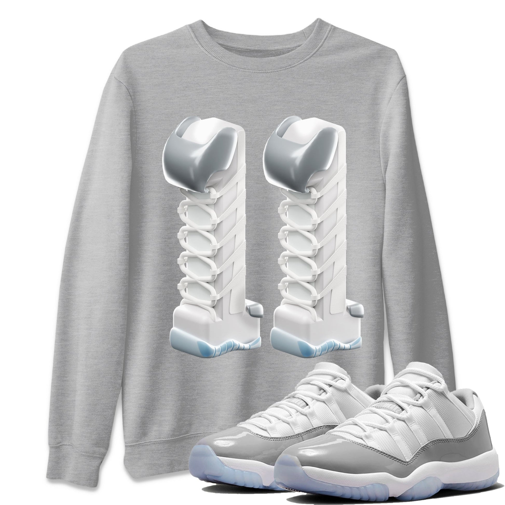 Air Jordan 11 White Cement Sneaker Match Tees 3D Number 11 Sneaker Tees Air Jordan 11 Cement Grey Sneaker Release Tees Unisex Shirts Heather Grey 1