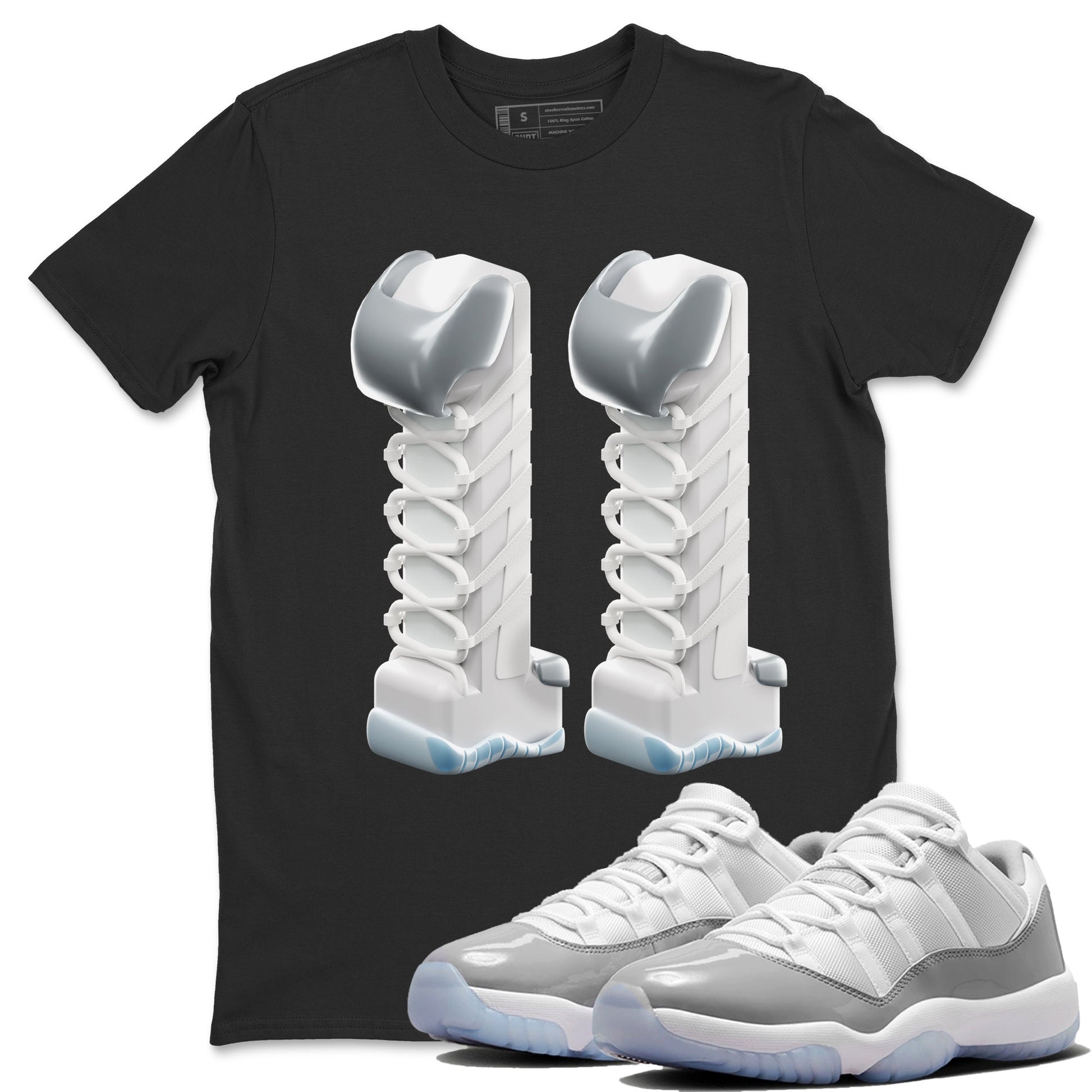 Air Jordan 11 White Cement Sneaker Match Tees 3D Number 11 Sneaker Tees Air Jordan 11 Cement Grey Sneaker Release Tees Unisex Shirts Black 1