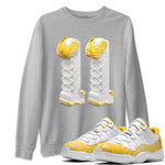 Air Jordan 11 Yellow Python Sneaker Match Tees 3D Number 11 Sneaker Tees AJ11 Yellow Python Sneaker Release Tees Unisex Shirts Heather Grey 1