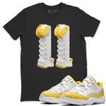 Air Jordan 11 Yellow Python Sneaker Match Tees 3D Number 11 Sneaker Tees AJ11 Yellow Python Sneaker Release Tees Unisex Shirts Black 1