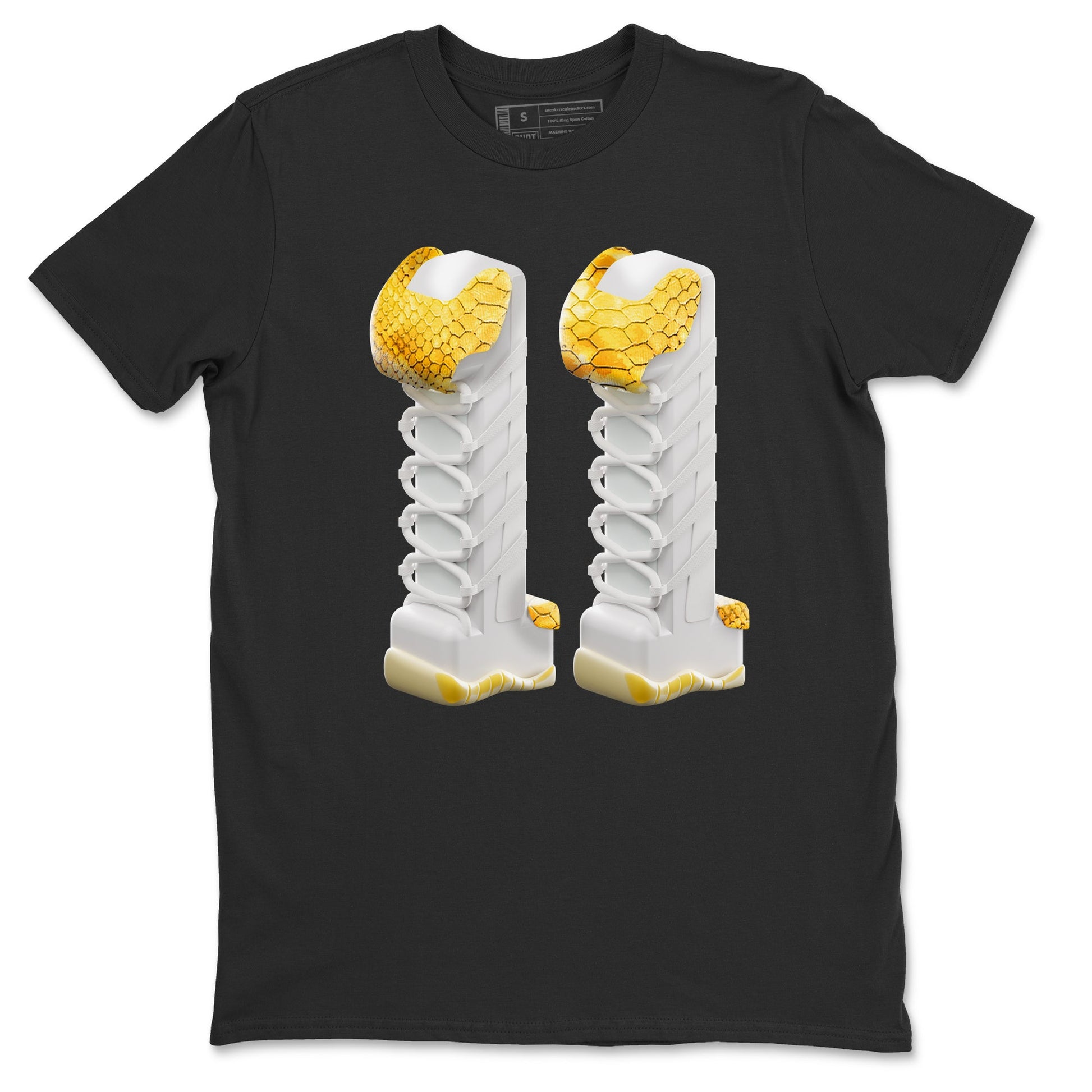 Air Jordan 11 Yellow Python Sneaker Match Tees 3D Number 11 Sneaker Tees AJ11 Yellow Python Sneaker Release Tees Unisex Shirts Black 2