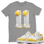 Air Jordan 11 Yellow Python Sneaker Match Tees 3D Number 11 Sneaker Tees AJ11 Yellow Python Sneaker Release Tees Unisex Shirts Heather Grey 1