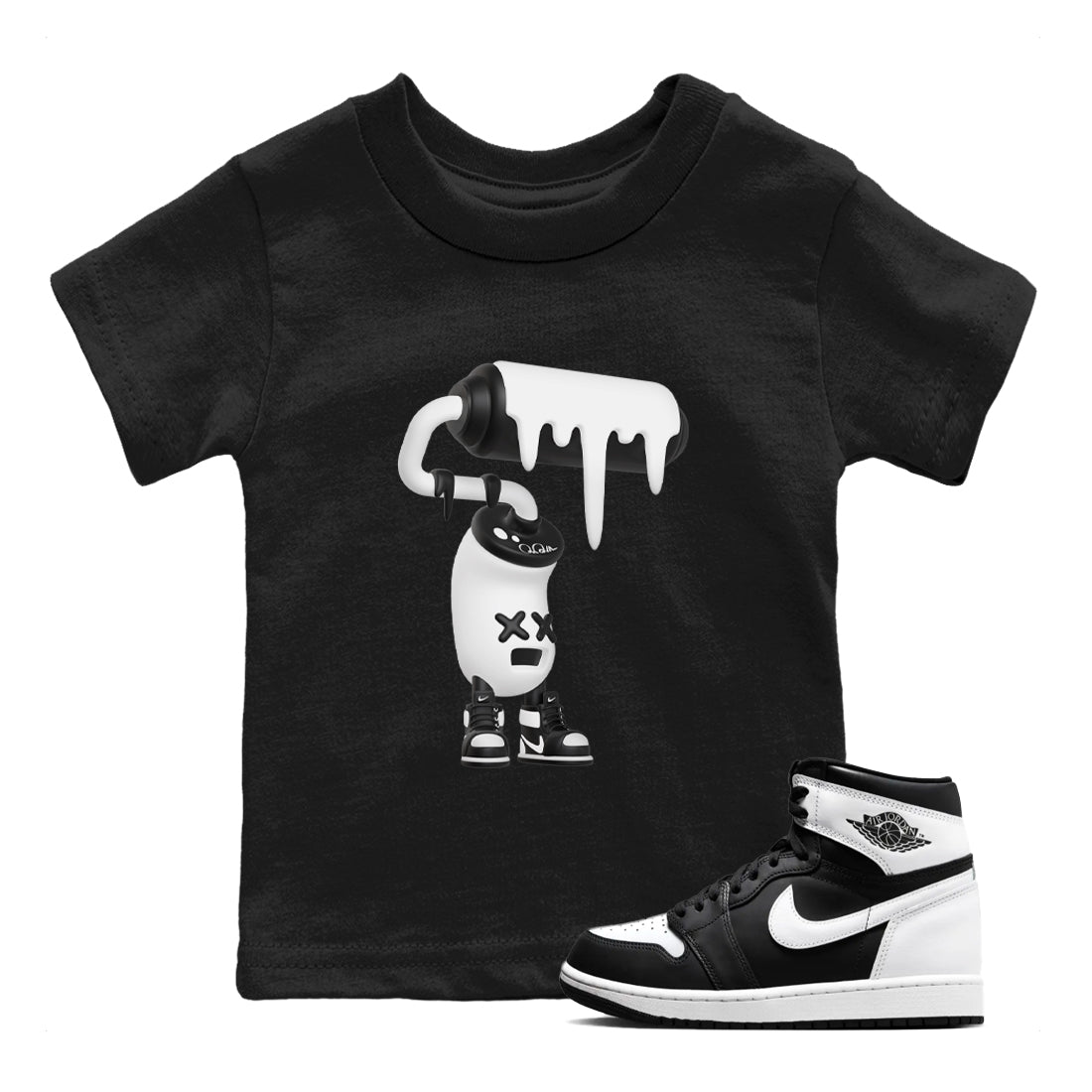 1s Black White shirt to match jordans 3D Paint Roller sneaker tees Air Jordan 1 High OG Black White SNRT sneaker release tees baby toddler Black 1 cotton Shirt