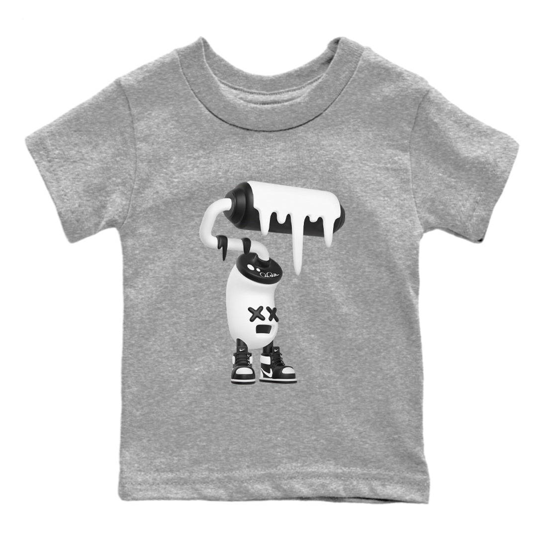 1s Black White shirt to match jordans 3D Paint Roller sneaker tees Air Jordan 1 High OG Black White SNRT sneaker release tees baby toddler Heather Grey 2 cotton Shirt