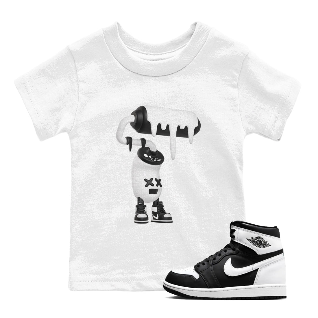 1s Black White shirt to match jordans 3D Paint Roller sneaker tees Air Jordan 1 High OG Black White SNRT sneaker release tees baby toddler White 1 cotton Shirt