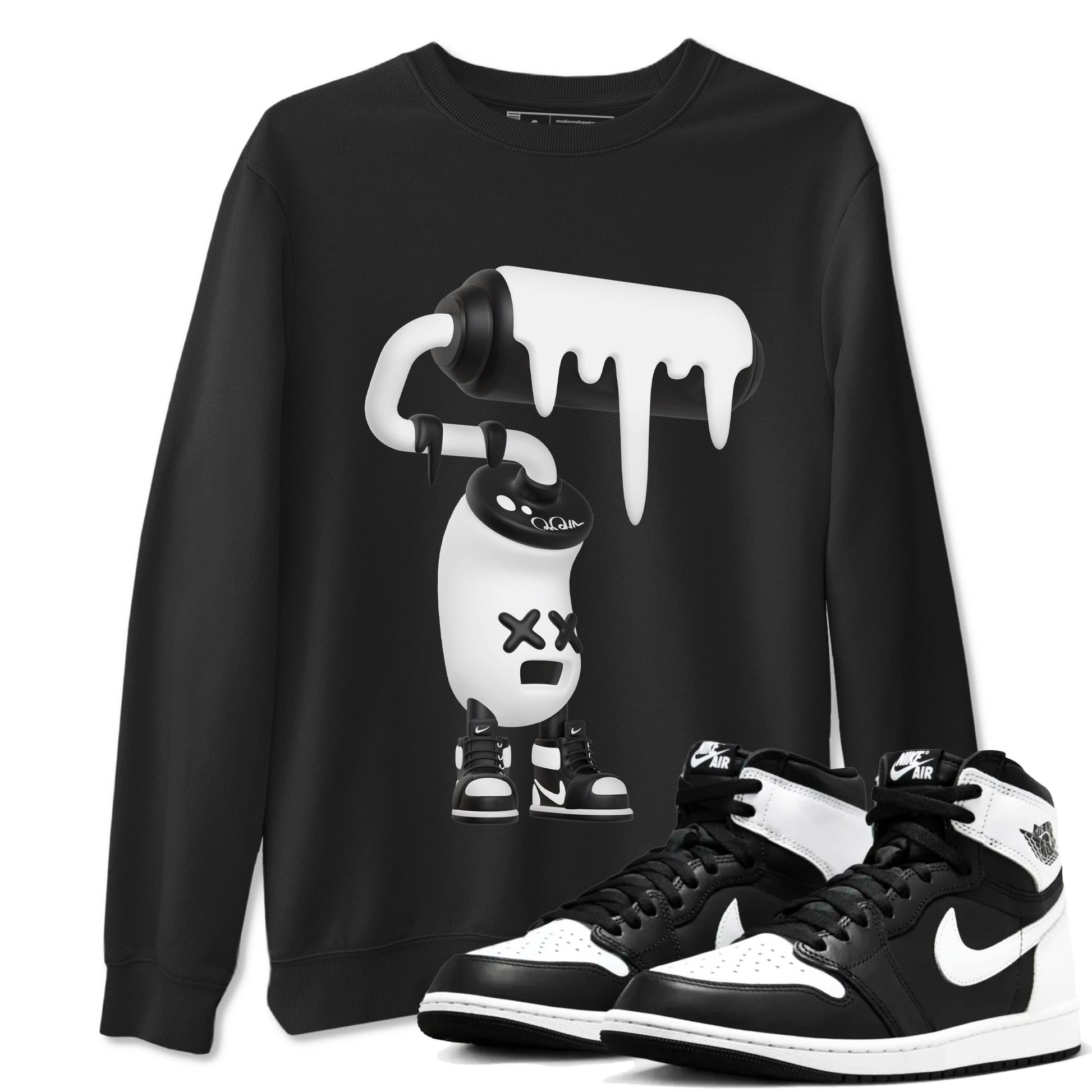 1s Black White shirt to match jordans 3D Paint Roller sneaker tees Air Jordan 1 High OG Black White SNRT Sneaker Release Tees unisex cotton Black 1 crew neck shirt