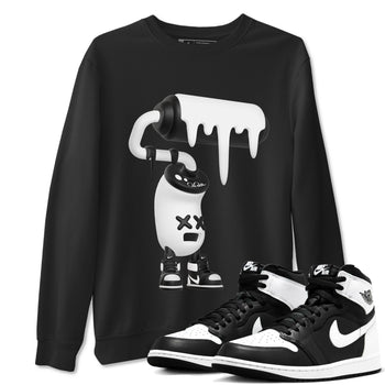 1s Black White shirt to match jordans 3D Paint Roller sneaker tees Air Jordan 1 High OG Black White SNRT Sneaker Release Tees unisex cotton Black 1 crew neck shirt