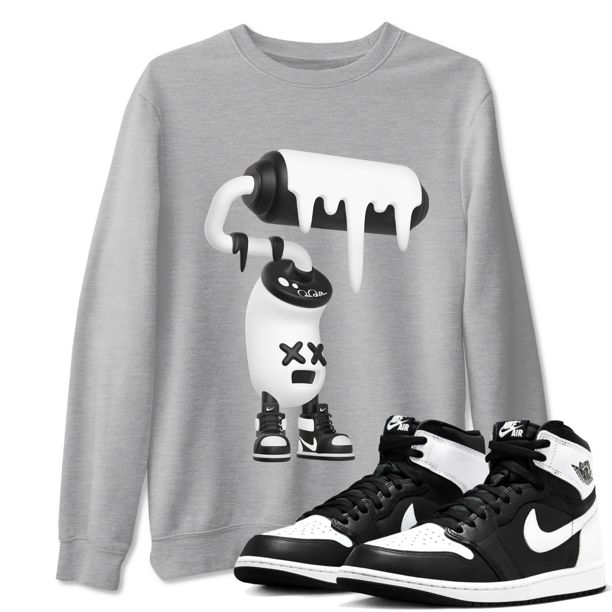 1s Black White shirt to match jordans 3D Paint Roller sneaker tees Air Jordan 1 High OG Black White SNRT Sneaker Release Tees unisex cotton Heather Grey 1 crew neck shirt