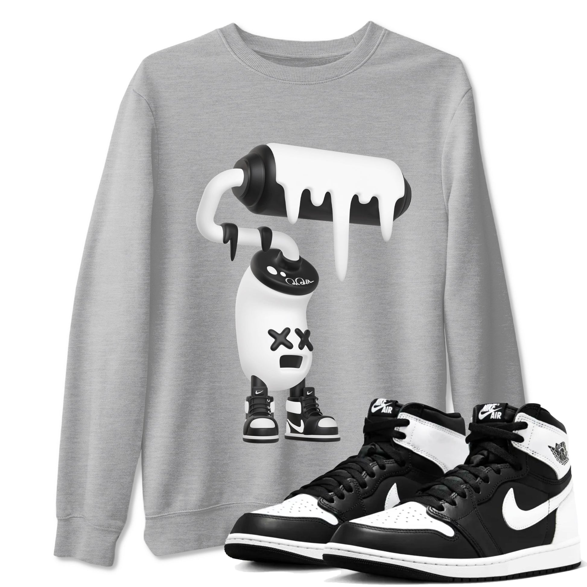 1s Black White shirt to match jordans 3D Paint Roller sneaker tees Air Jordan 1 High OG Black White SNRT Sneaker Release Tees unisex cotton Heather Grey 1 crew neck shirt