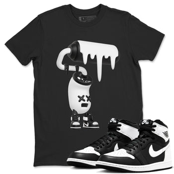 1s Black White shirt to match jordans 3D Paint Roller sneaker tees Air Jordan 1 High OG Black White SNRT Sneaker Release Tees unisex cotton Black 1 crew neck shirt