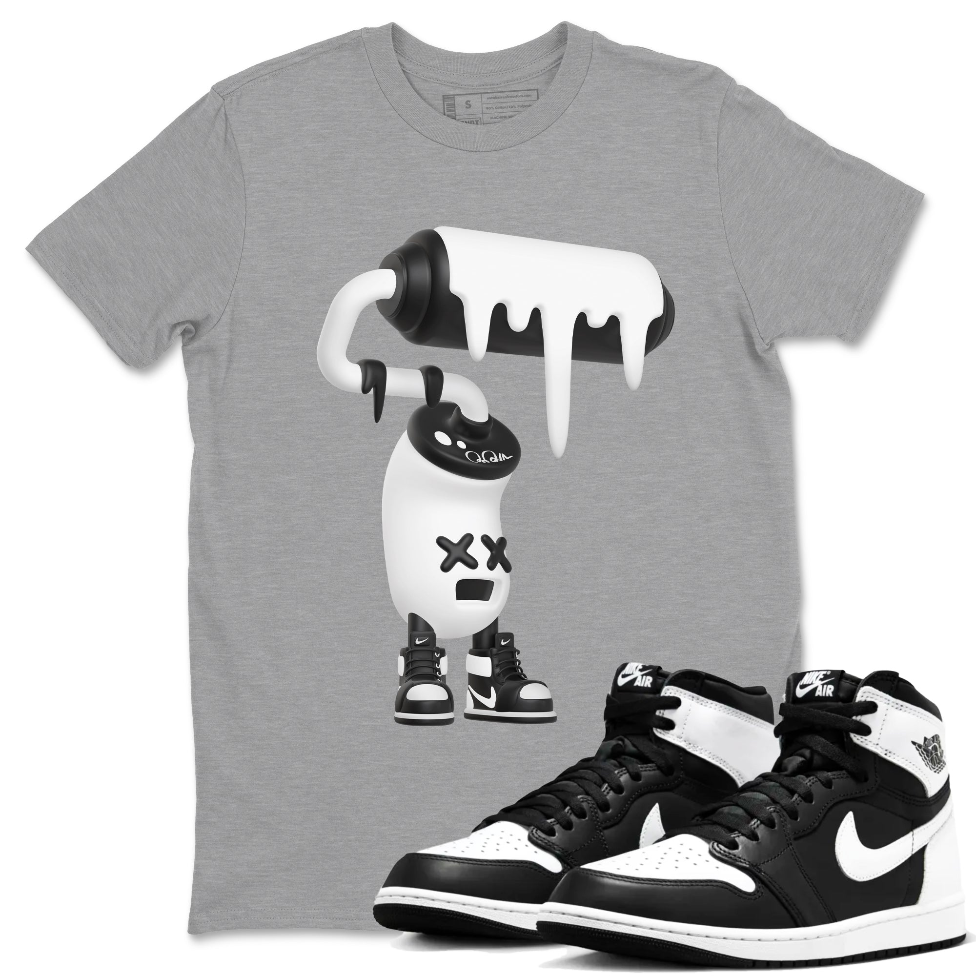 1s Black White shirt to match jordans 3D Paint Roller sneaker tees Air Jordan 1 High OG Black White SNRT Sneaker Release Tees unisex cotton Heather Grey 1 crew neck shirt