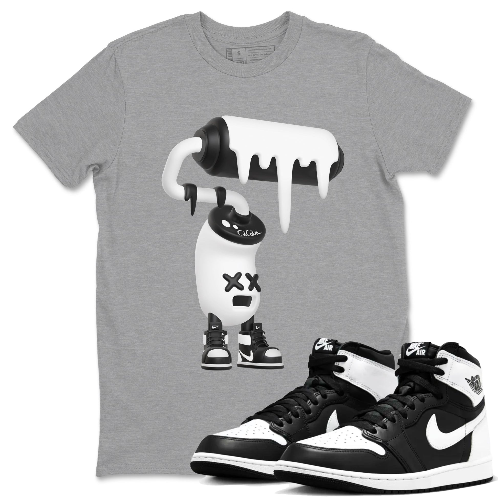 1s Black White shirt to match jordans 3D Paint Roller sneaker tees Air Jordan 1 High OG Black White SNRT Sneaker Release Tees unisex cotton Heather Grey 1 crew neck shirt