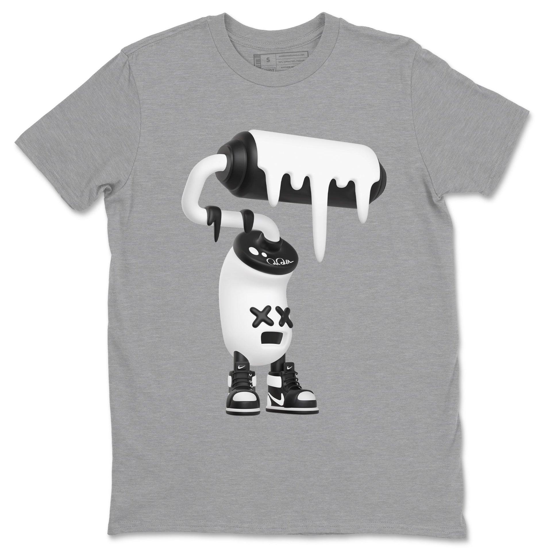 1s Black White shirt to match jordans 3D Paint Roller sneaker tees Air Jordan 1 High OG Black White SNRT Sneaker Release Tees unisex cotton Heather Grey 2 crew neck shirt