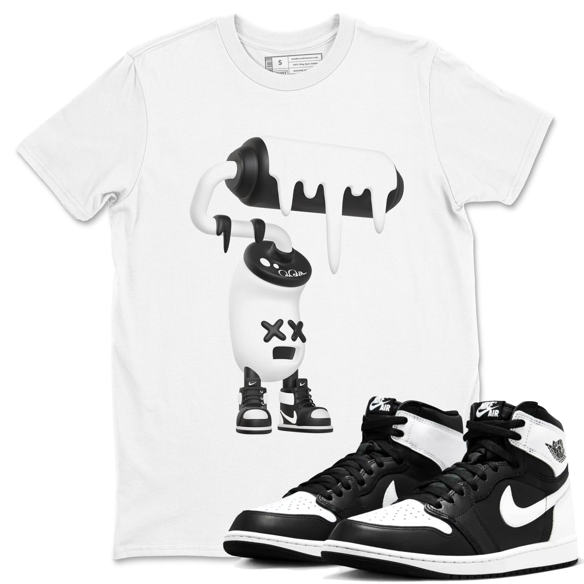 1s Black White shirt to match jordans 3D Paint Roller sneaker tees Air Jordan 1 High OG Black White SNRT Sneaker Release Tees unisex cotton White 1 crew neck shirt