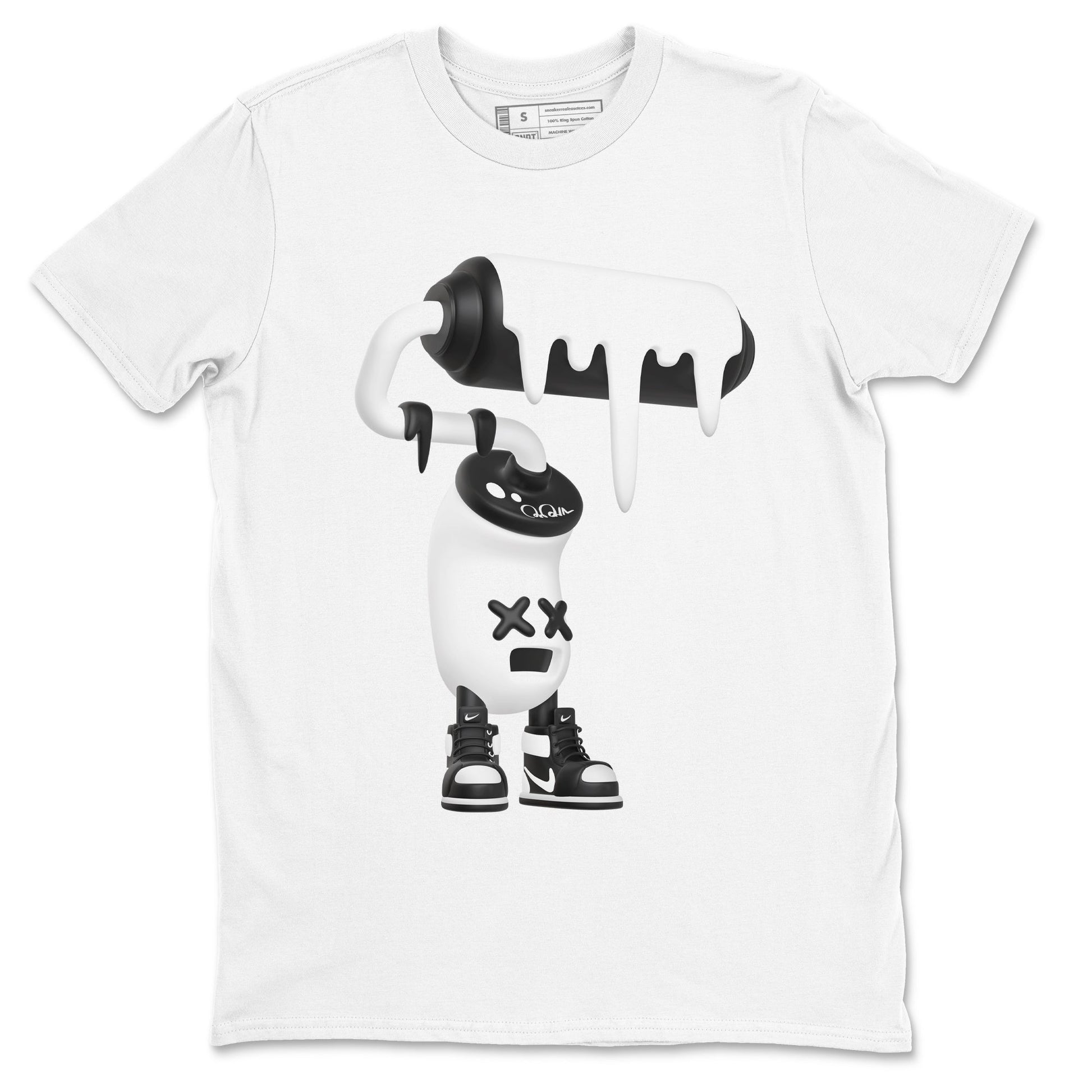 1s Black White shirt to match jordans 3D Paint Roller sneaker tees Air Jordan 1 High OG Black White SNRT Sneaker Release Tees unisex cotton White 2 crew neck shirt