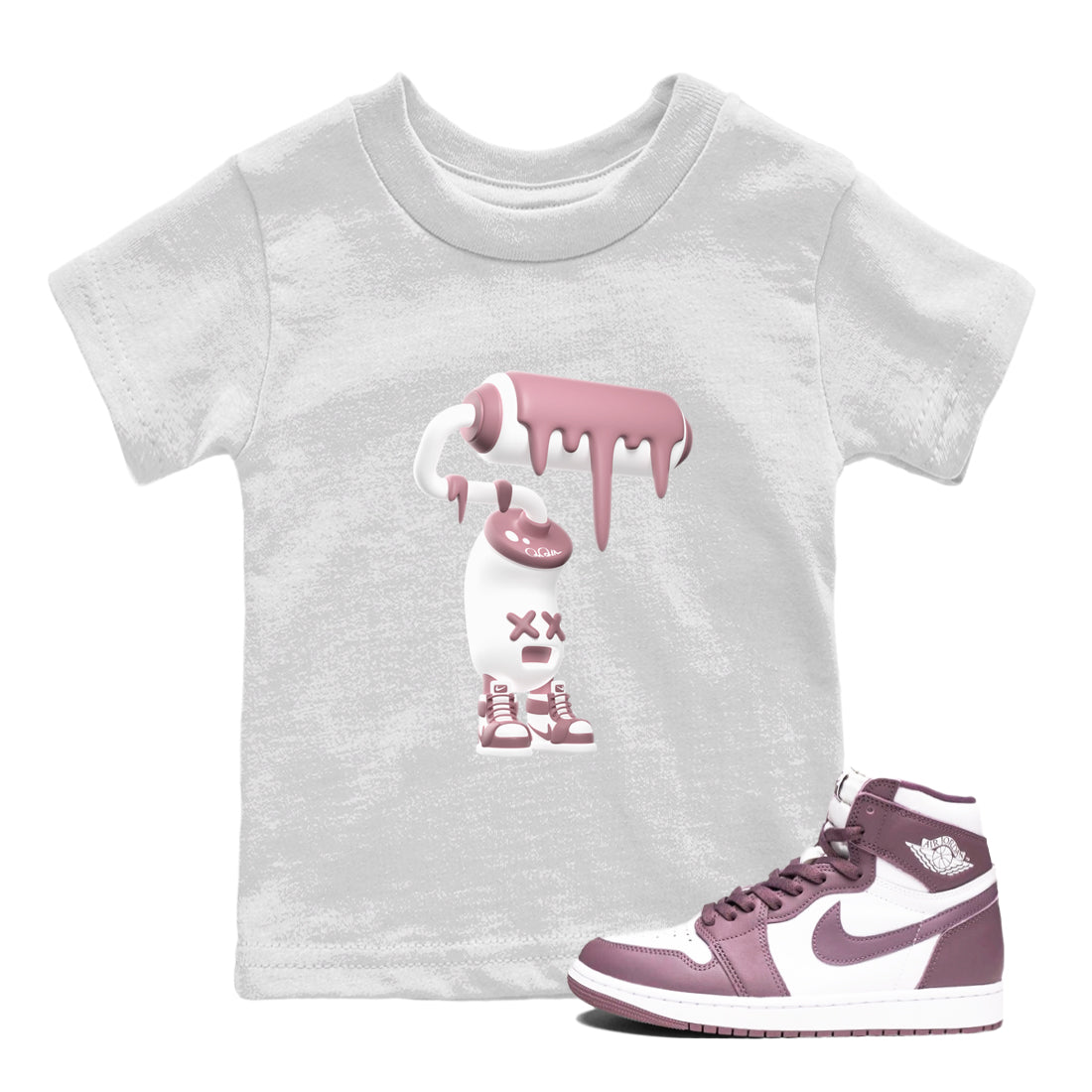 Air Jordan 1 Mauve shirt to match jordans 3D Paint Roller sneaker tees AJ1Mauve SNRT Sneaker Release Tees Baby Toddler White 1 T-Shirt