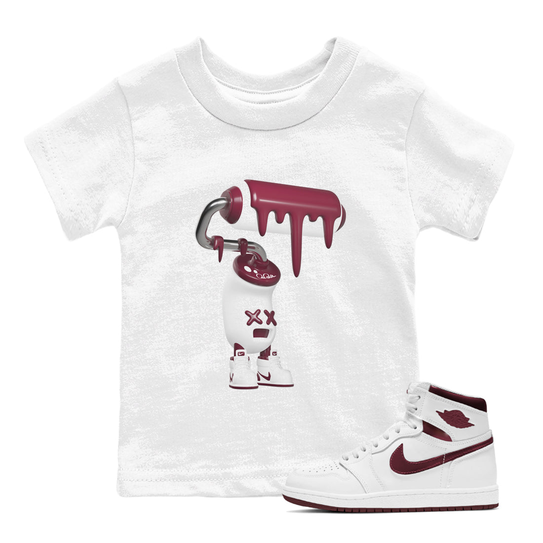 1s Metallic Burgundy shirt to match jordans 3D Paint Roller sneaker tees AJ1 Metallic Burgundy SNRT Sneaker Release Tees Baby Toddler White 1 T-Shirt