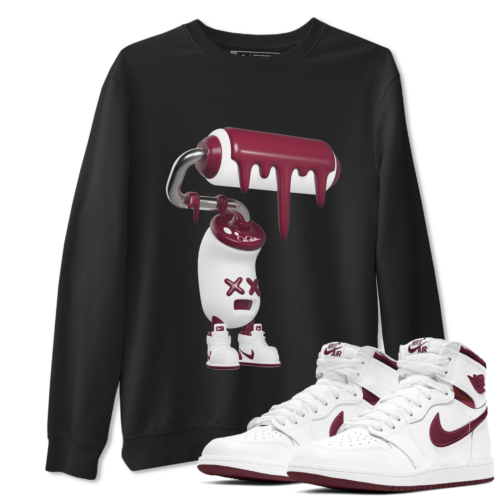 1s Metallic Burgundy shirt to match jordans 3D Paint Roller sneaker tees AJ1 Metallic Burgundy SNRT Sneaker Release Tees Unisex Black 1 T-Shirt